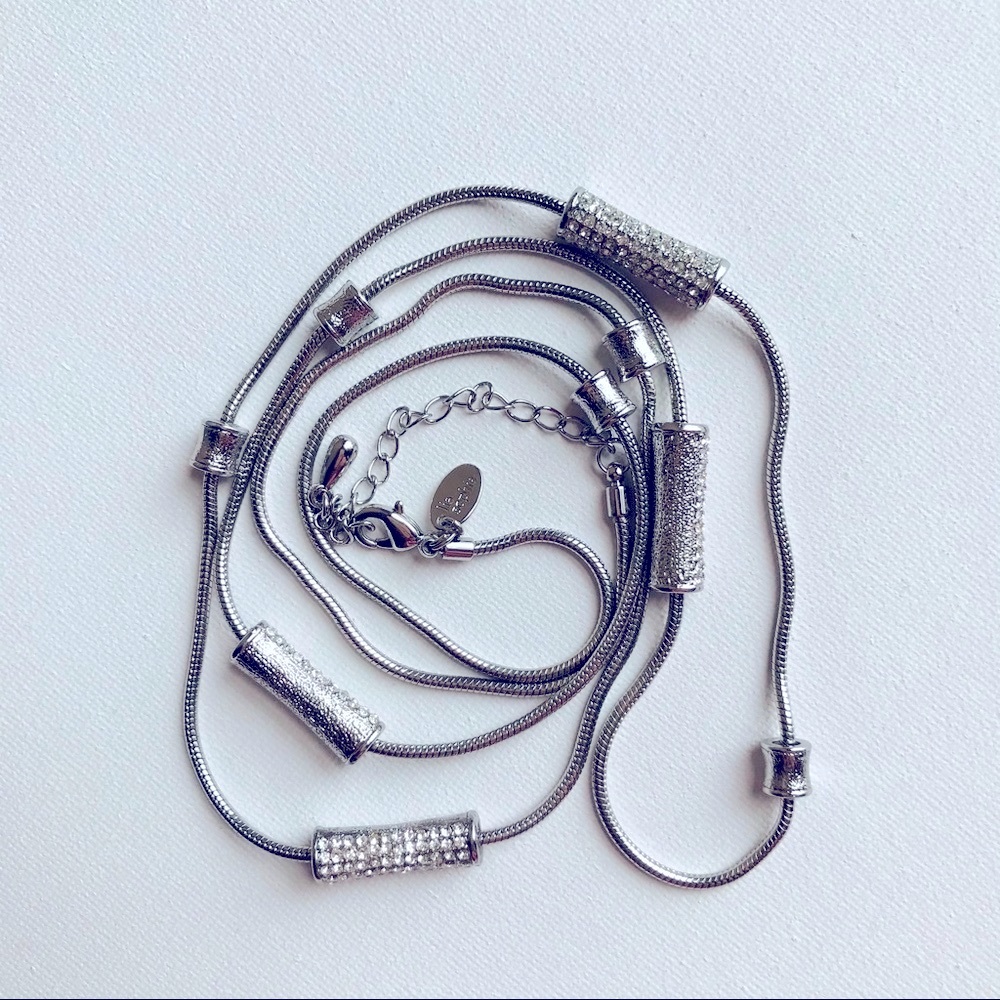 Dainty Minimalist Crystal Silver Long Necklace